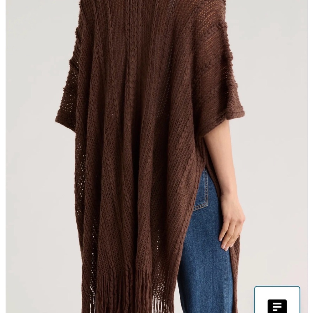 Nine West Dark Brown Braided open front Raschel Knit Ruana shawl wrap